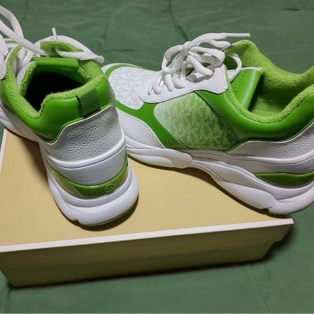 White and Lime Green MK Sneakers